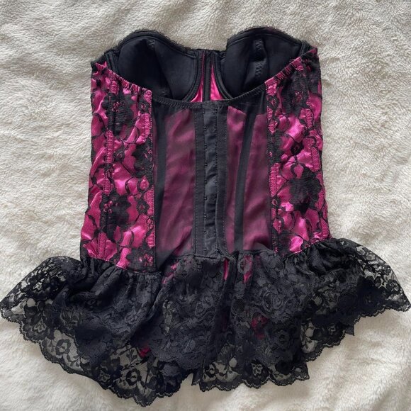 Frederick's of Hollywood | Black & fuchsia pink lace corset with bows | Size 34 - Picture 3 of 8